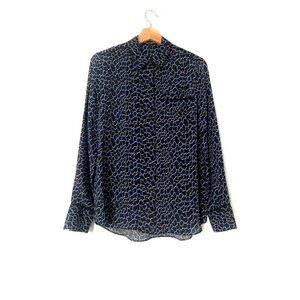 Proenza Schouler Silk Printed Long Sleeve Button-Up Blouse Top Black Blue Size 4